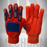 oil and gas impact protection gloves with orange cotton corded fabric