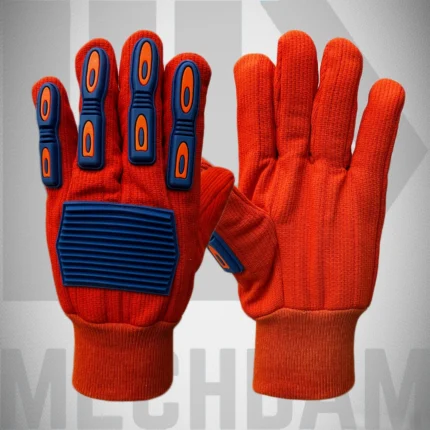 oil and gas impact protection gloves with orange cotton corded fabric