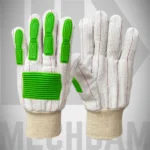 cotton canvas hi vis impact gloves with green impact protection