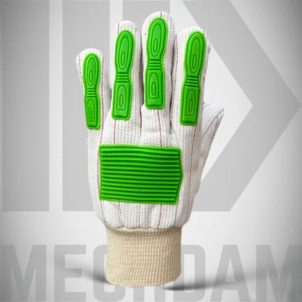 cotton canvas hi vis impact gloves knuckle and finger impact padding