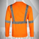 High Visibility Long Sleeve Safety T-Shirt back view with reflective tape