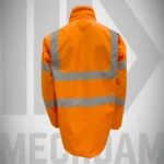 hi vis jacket back view showing reflective strip placement