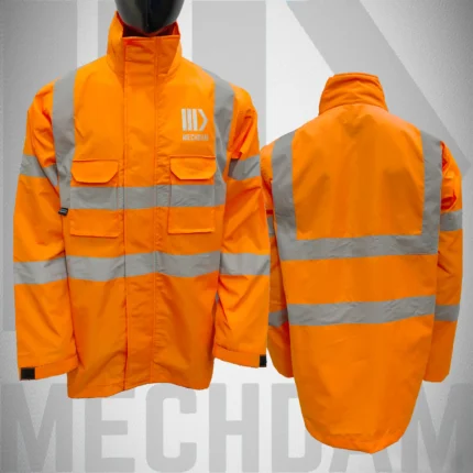 hi vis reflective workwear jacket in use on job site