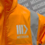 industrial hi vis jacket with utility pockets and high collar