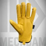 Dyed goatskin leather work gloves with smooth leather palm and durable finish