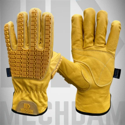 Impact resistant dyed leather driver gloves with TPR impact protection and insulated lining