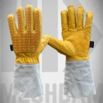 Dyed leather welding gloves with impact protection and extended cuff