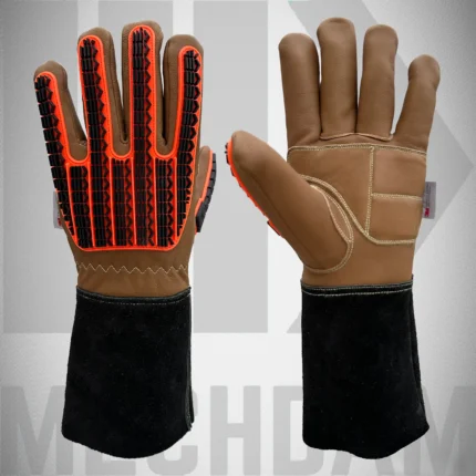 Heavy duty oil block leather impact gloves with long cuff for oil and gas industry
