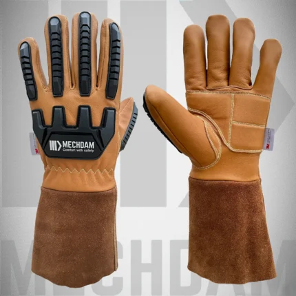 Insulated oil block leather impact gloves with long suede leather cuff for winter oil and gas use