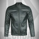 Sheep leather jacket with stand collar and embossed logo for OEM brands
