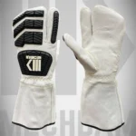 3 finger leather mitt gloves with impact protection for welding and industrial use