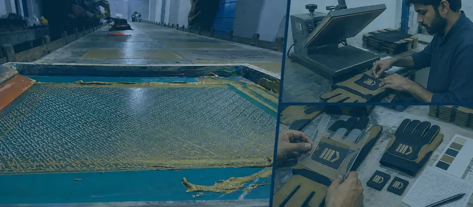 MECHDAM screen printing, thermal transfer and branding inspection for work-glove components.